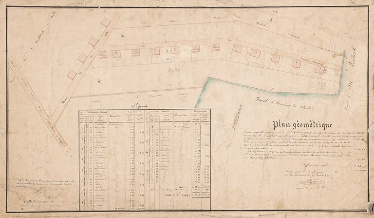 Plan géométrique d'une propriété appartenant à Octave Japy sise au territoire de Fesches-le-Châtel et sur laquelle il construit une cité ouvrière [...] © Jérôme Mongreville / Région Bourgogne-Franche-Comté, Inventaire du patrimoine - 2012