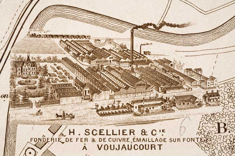 Plan monumental des grandes usines [...]. Fonderie de fer et de cuivre, émaillage sur fonte [détail]. © Jérôme Mongreville / Région Bourgogne-Franche-Comté, Inventaire du patrimoine - 2012