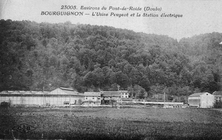 Environs du Pont-de-Roide. Bourguignon. L'usine Peugeot et la station électrique. © Raphaël  Favereaux (reproduction) / Région Bourgogne-Franche-Comté, Inventaire du patrimoine - 2012
