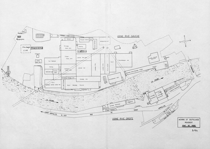 Plan-masse de l'usine AOP en 1970, tirage. © Raphaël Favereaux / Région Bourgogne-Franche-Comté, Inventaire du patrimoine - 2012