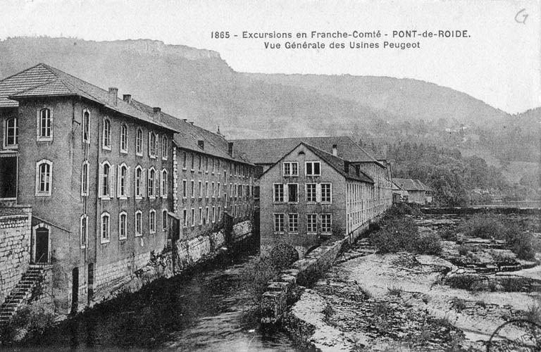 Pont-de-Roide - Vue générale des usines Peugeot, carte postale, s.d. [fin du 19e ou début du 20e siècle]. © Raphaël Favereaux / Région Bourgogne-Franche-Comté, Inventaire du patrimoine - 2012