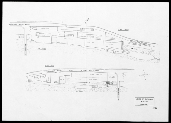 Plan-masse de l'usine Aciers et Outillage Peugeot - Valentigney. ©  / Région Bourgogne-Franche-Comté, Inventaire du patrimoine - 2012