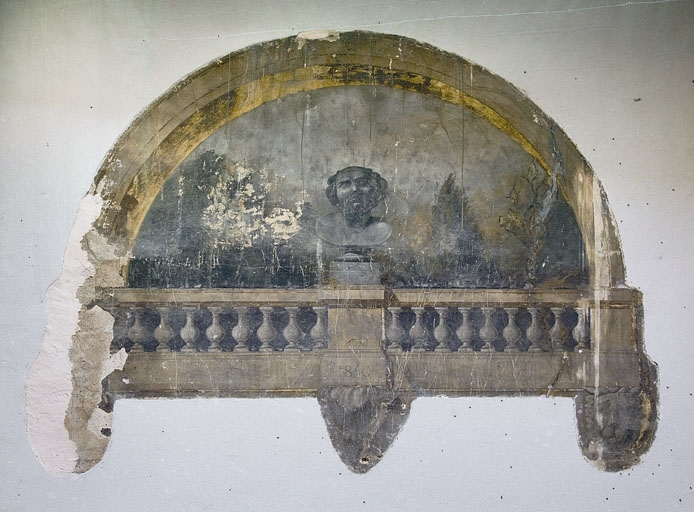 Maison de l'architecte Marnotte : peinture murale située sur le mur à droite de la cour : vue d'ensemble. © Yves Sancey / Région Bourgogne-Franche-Comté, Inventaire du patrimoine - 2012