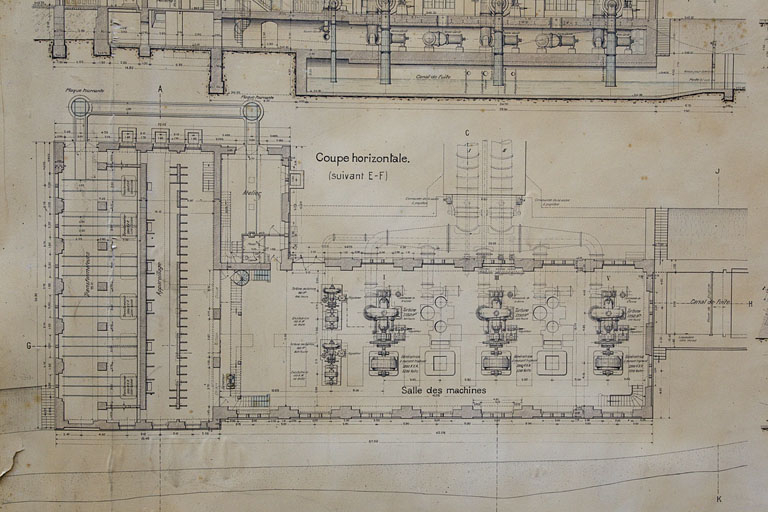 Forces motrices du Refrain. Usine [détail : plan au rez-de-chaussée], 1908 © Yves Sancey / Région Bourgogne-Franche-Comté, Inventaire du patrimoine - 2012