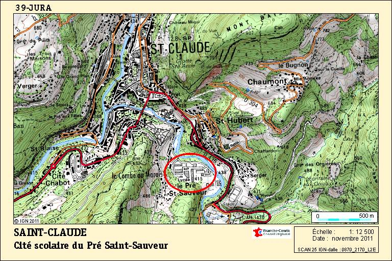 Carte de localisation, scan 25 IGN 0870_2170_L2E, échelle 1 / 12 500. © André Céréza / Région Bourgogne-Franche-Comté, Inventaire du patrimoine - 2012