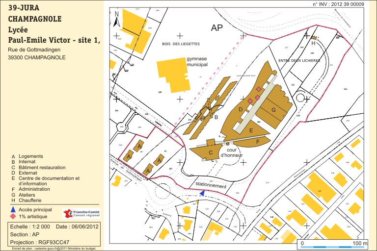 PLan-masse et de situation. Extrait du plan cadastral numérisé 2011, section AP, échelle 1 /2 000. © André Céréza / Région Bourgogne-Franche-Comté, Inventaire du patrimoine - 2012