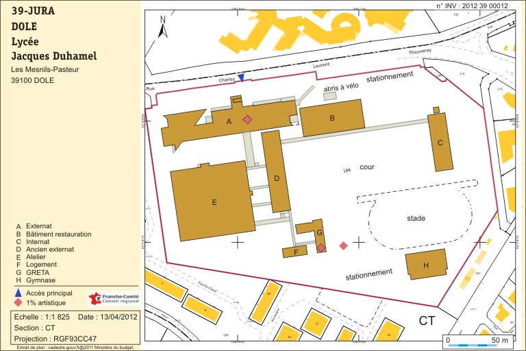 Plan-masse et de situation. Extrait du plan cadastral numérisé, section CT, échelle 1:1825. © André Céréza / Région Bourgogne-Franche-Comté, Inventaire du patrimoine - 2012