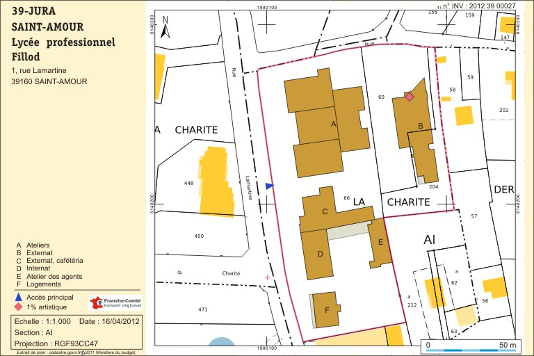 Plan-masse et de situation. extrait du cadastre numérisé, 2011, section AI , échelle 1/1 000. © André Céréza / Région Bourgogne-Franche-Comté, Inventaire du patrimoine - 2012