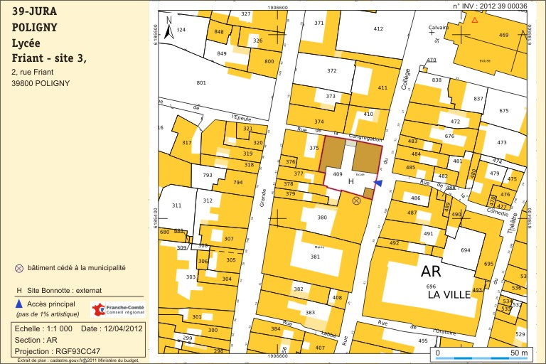 Plan-masse et de situation. Extrait du cadastre numérisé, 2012, section AR, échelle 1/ 1 100. © André Céréza / Région Bourgogne-Franche-Comté, Inventaire du patrimoine - 2012 Plan-masse et de situation. Extrait du cadastre numérisé, 2012, section AR, échelle 1/ 1 100. © André Céréza / Région Bourgogne-Franche-Comté, Inventaire du patrimoine - 2012