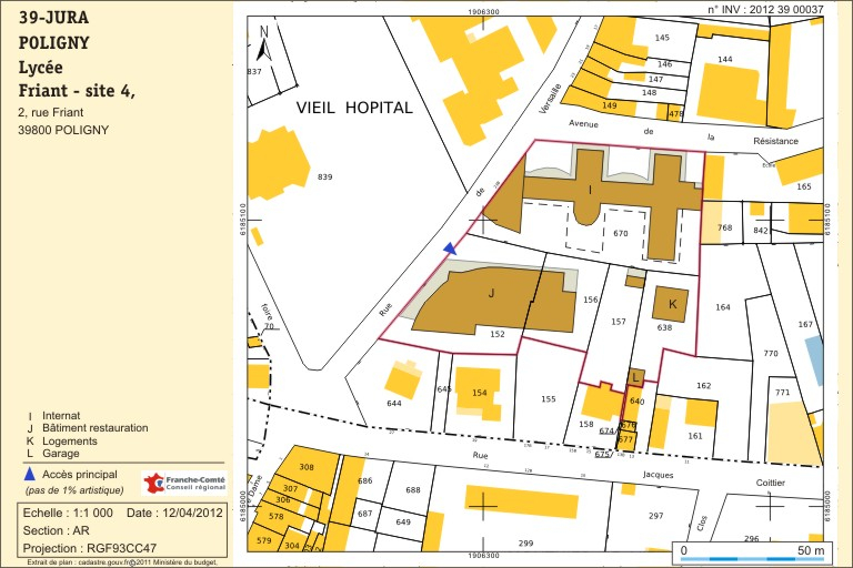 Plan-masse et de situation . Extrait du cadastre numérisé, 2012, section AR , échelle 1/ 1 100 © André Céréza / Région Bourgogne-Franche-Comté, Inventaire du patrimoine - 2012