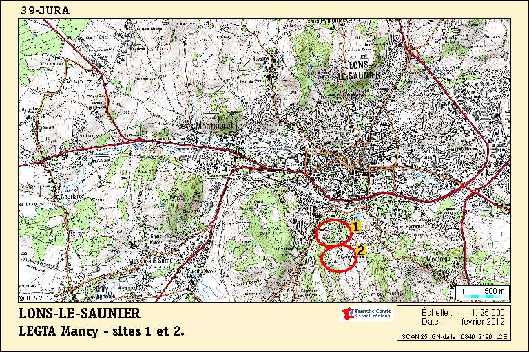 Carte de localisation du LEGTA Mancy. Carte topographique, IGN, 2012, dalle 0840-2190-L2E, échelle  1/1 25000. © André Céréza / Région Bourgogne-Franche-Comté, Inventaire du patrimoine - 2012