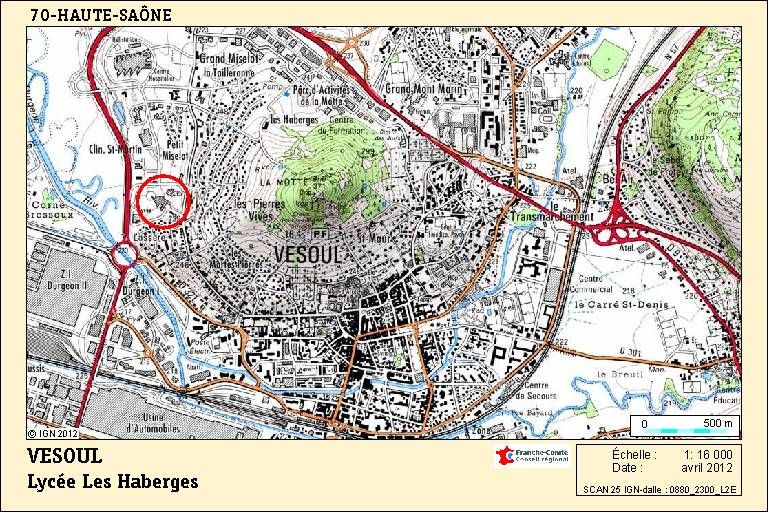 Carte de localisation. Carte topographique, IGN, 2012, dalle 0880-2300-L2E, échelle 1:16 000. © André Céréza / Région Bourgogne-Franche-Comté, Inventaire du patrimoine - 2012