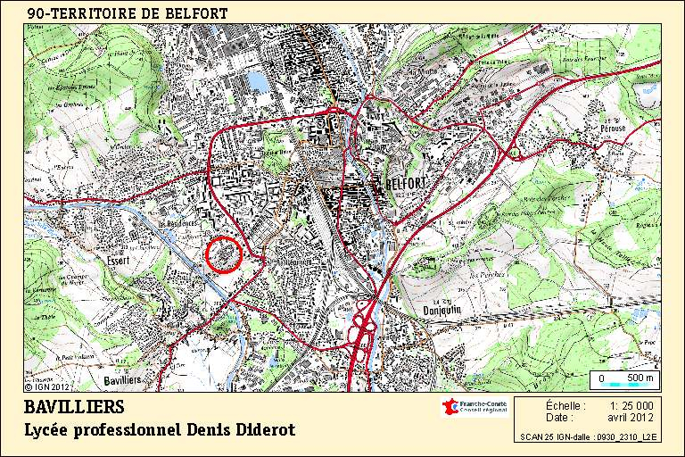 Carte de localisation. Carte topographique, IGN, 2012, dalle 0930-2310-L2E, échelle 1:25 000. © André Céréza / Région Bourgogne-Franche-Comté, Inventaire du patrimoine - 2012