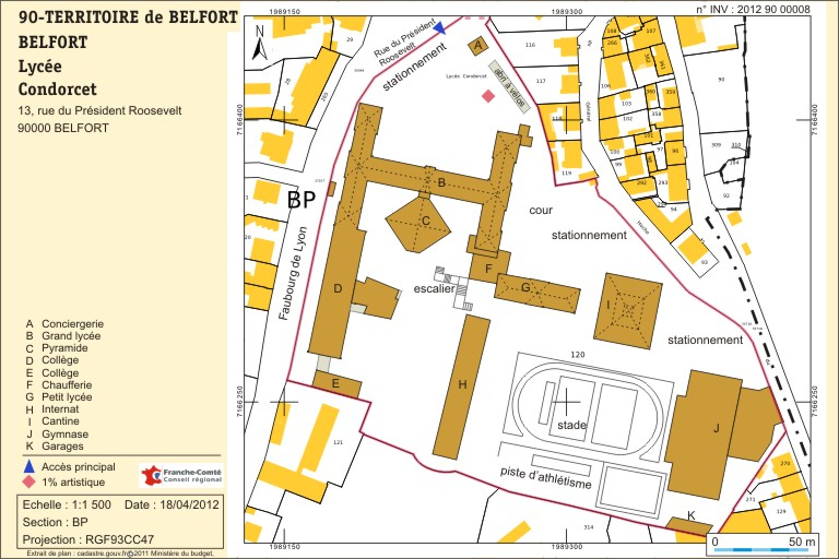 Plan-masse et de situation. Extrait du plan cadastral numérisé, section BP, échelle 1:1500. © André Céréza / Région Bourgogne-Franche-Comté, Inventaire du patrimoine - 2012