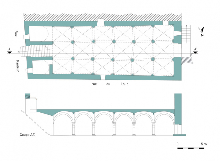 Plan et coupe de la cave. © Mathias Papigny, Jean-Denis Clabaut / Région Bourgogne-Franche-Comté, Inventaire du patrimoine - 2013