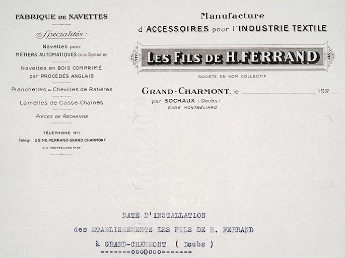 Papier à en-tête, vers 1920. © Jérôme Mongreville / Région Bourgogne-Franche-Comté, Inventaire du patrimoine - 2013