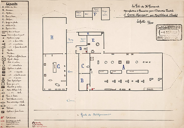 Plan de la manufacture d’accessoires pour l’industrie textile H. Ferrand, 1923. © Jérôme Mongreville / Région Bourgogne-Franche-Comté, Inventaire du patrimoine - 2013