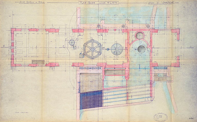 Société Electrique de Belchamp. Station du Chatelot. Plan-coupe de l’usine, pièce n°9, tirage, échelle 1/50, le 30/01/1934. © Jérôme Mongreville / Région Bourgogne-Franche-Comté, Inventaire du patrimoine - 2013 Société Electrique de Belchamp. Station du Chatelot. Plan-coupe de l’usine, pièce n°9, tirage, échelle 1/50, le 30/01/1934. © Jérôme Mongreville / Région Bourgogne-Franche-Comté, Inventaire du patrimoine - 2013