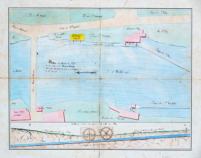 [Plan de situation des moulins Joly et Bouchotte], s.d. [vers 1840]. © Jérôme Mongreville / Région Bourgogne-Franche-Comté, Inventaire du patrimoine - 2013
