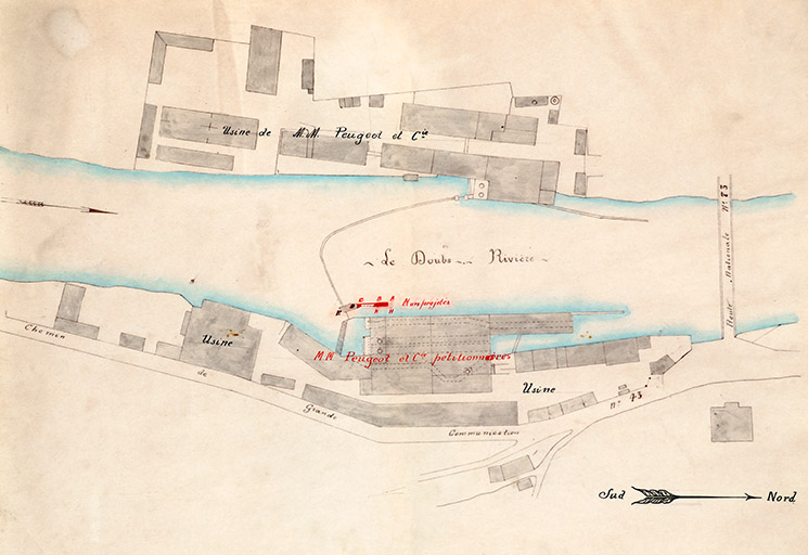 Peugeot et Cie. Plan des lieux, 1917. © Jérôme Mongreville / Région Bourgogne-Franche-Comté, Inventaire du patrimoine - 2013