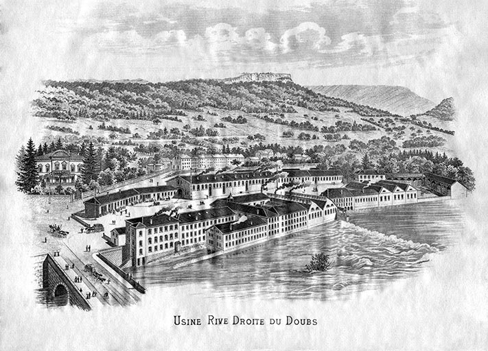 Usine rive gauche du Doubs, gravure, s.d. [fin XIXe ou début XXe siècle]. © Raphaël  Favereaux (reproduction) / Région Bourgogne-Franche-Comté, Inventaire du patrimoine - 2013