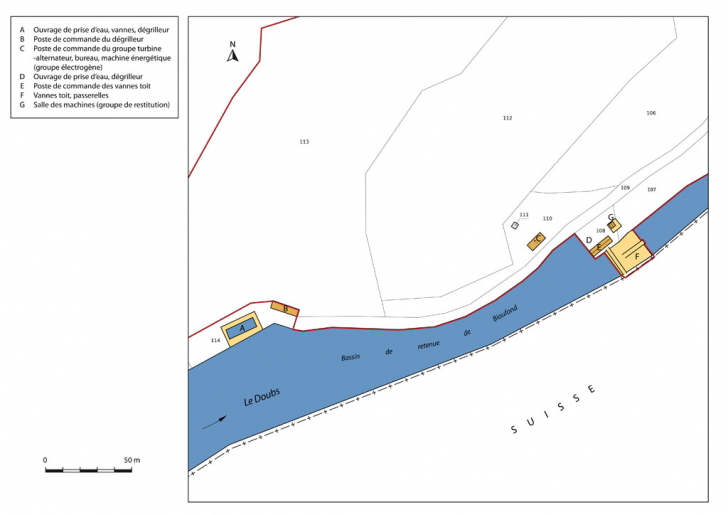 Plan-masse et de situation. Extrait du plan cadastral, 2012, section A. © Mathias Papigny / Région Bourgogne-Franche-Comté, Inventaire du patrimoine - 2013 Plan-masse et de situation. Extrait du plan cadastral, 2012, section A. © Mathias Papigny / Région Bourgogne-Franche-Comté, Inventaire du patrimoine - 2013