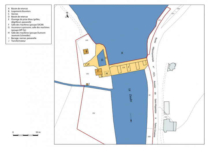 Plan-masse et de situation. Extrait du plan cadastral, 2012, sections A et B. © Mathias Papigny / Région Bourgogne-Franche-Comté, Inventaire du patrimoine - 2013 Plan-masse et de situation. Extrait du plan cadastral, 2012, sections A et B. © Mathias Papigny / Région Bourgogne-Franche-Comté, Inventaire du patrimoine - 2013