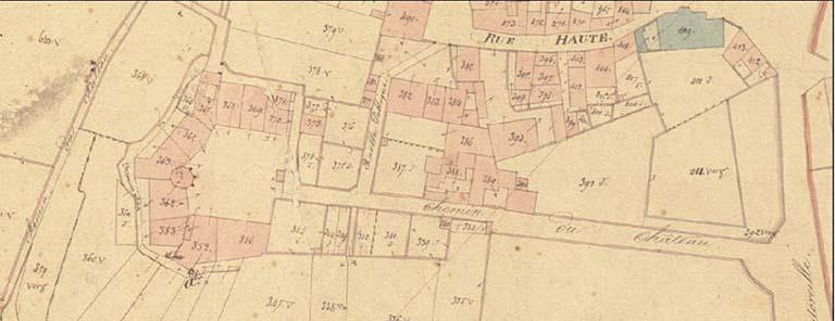 Le bâtiment sur le cadastre de 1837 © Sabrina Dalibard / Archives départementales de la Haute-Saône - 2013 Le bâtiment sur le cadastre de 1837 © Sabrina Dalibard / Archives départementales de la Haute-Saône - 2013