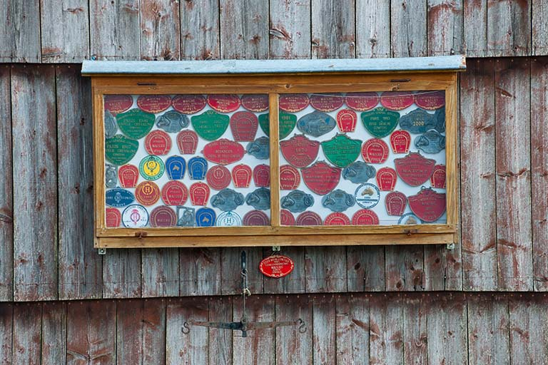 Ferme : prix obtenus lors de concours chevalins, fixés sur la façade postérieure. © Jérôme Mongreville / Région Bourgogne-Franche-Comté, Inventaire du patrimoine - 2014