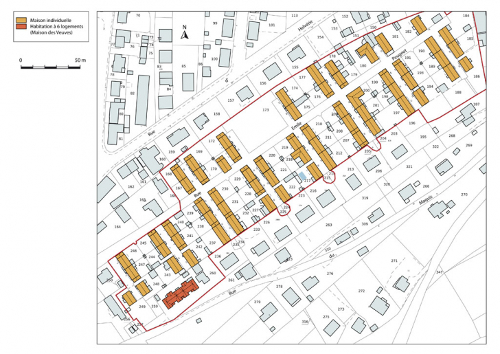 Plan-masse et de situation. Extrait du plan cadastral numérisé, section AM, échelle 1:1000. © Mathias Papigny / Région Bourgogne-Franche-Comté, Inventaire du patrimoine - 2014