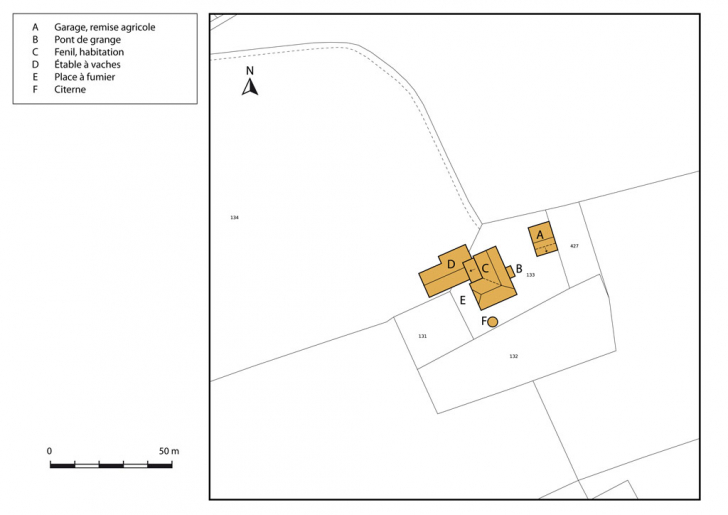 Plan-masse et de situation. Extrait du plan cadastral, 2013, section C. © Mathias Papigny / Région Bourgogne-Franche-Comté, Inventaire du patrimoine - 2014