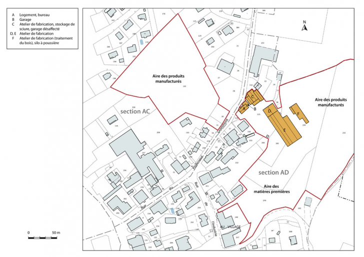 Plan-masse et de situation. Extrait du plan cadastral, 2012, sections AC et AD. © Mathias Papigny / Région Bourgogne-Franche-Comté, Inventaire du patrimoine - 2014
