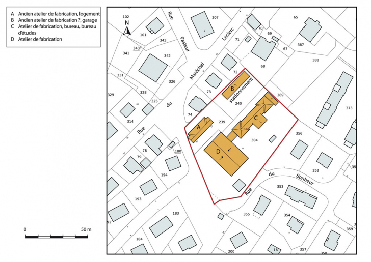 Plan-masse et de situation. Extrait du plan cadastral, 2012, section AE. © Mathias Papigny / Région Bourgogne-Franche-Comté, Inventaire du patrimoine - 2014