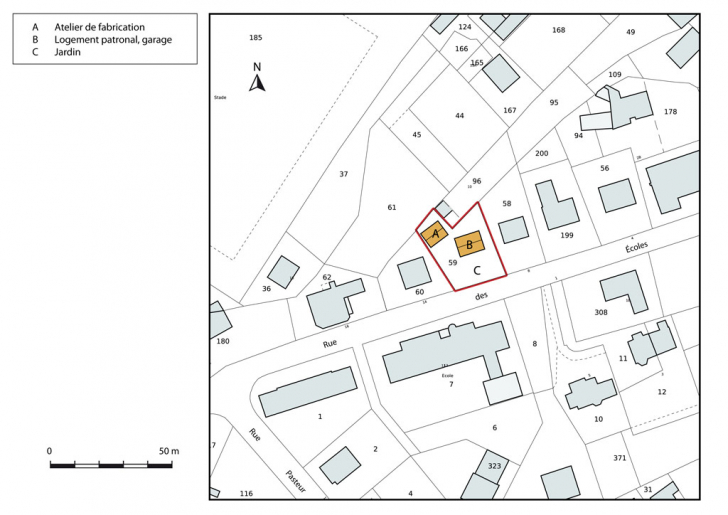 Plan-masse et de situation. Extrait du plan cadastral, 2013, section AB. © Mathias Papigny / Région Bourgogne-Franche-Comté, Inventaire du patrimoine - 2014