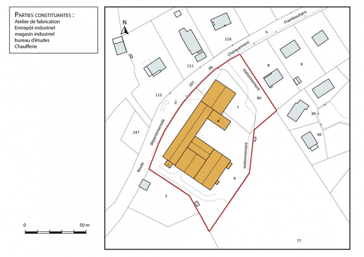 Plan-masse et de situation. Extrait du plan cadastral, 2013, section AM. © Mathias Papigny / Région Bourgogne-Franche-Comté, Inventaire du patrimoine - 2014