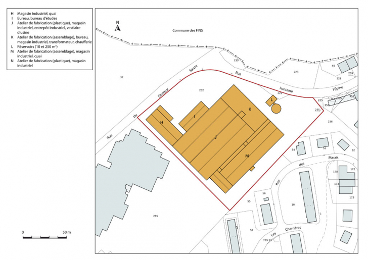 Site récent (rue du Docteur Sauze) : plan-masse et de situation. Extrait du plan cadastral, 2013, section AD. © Mathias Papigny / Région Bourgogne-Franche-Comté, Inventaire du patrimoine - 2014