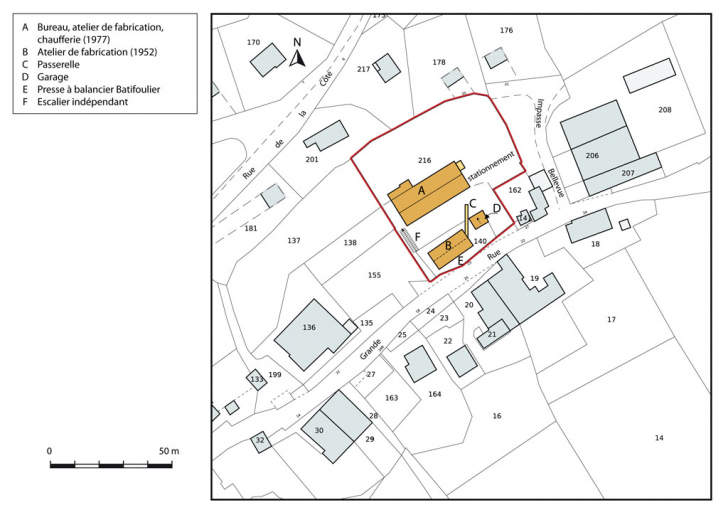 Plan-masse et de situation. Extrait du plan cadastral, 2013, section AC. © Mathias Papigny / Région Bourgogne-Franche-Comté, Inventaire du patrimoine - 2014
