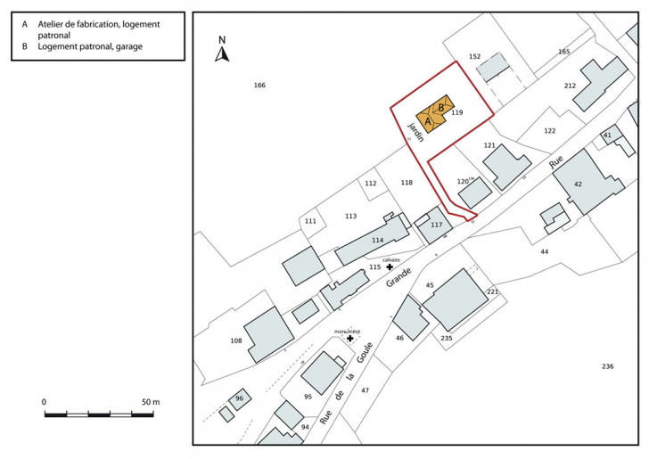 Plan-masse et de situation. Extrait du plan cadastral, 2013, section AC. © Mathias Papigny / Région Bourgogne-Franche-Comté, Inventaire du patrimoine - 2014