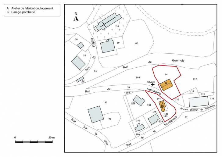 Plan-masse et de situation. Extrait du plan cadastral, 2013, section AB. © Mathias Papigny / Région Bourgogne-Franche-Comté, Inventaire du patrimoine - 2014