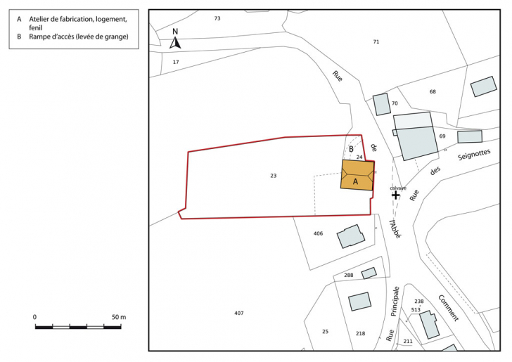 Plan-masse et de situation. Extrait du plan cadastral, 2013, section AI. © Mathias Papigny / Région Bourgogne-Franche-Comté, Inventaire du patrimoine - 2014 Plan-masse et de situation. Extrait du plan cadastral, 2013, section AI. © Mathias Papigny / Région Bourgogne-Franche-Comté, Inventaire du patrimoine - 2014