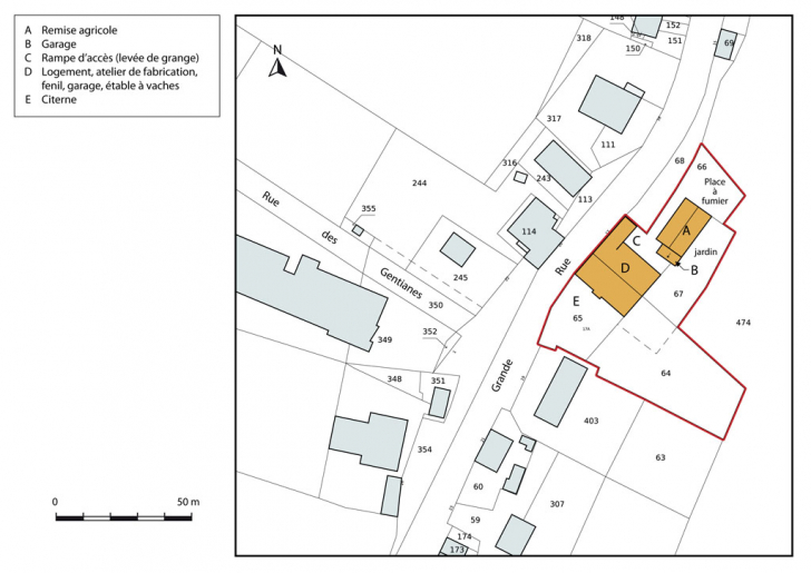 Plan-masse et de situation. Extrait du plan cadastral, 2013, section AC. © Mathias Papigny / Région Bourgogne-Franche-Comté, Inventaire du patrimoine - 2014