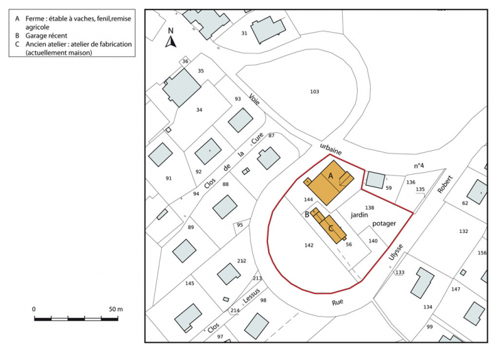 Plan-masse et de situation. Extrait du plan cadastral, 2013, section AB. © Mathias Papigny / Région Bourgogne-Franche-Comté, Inventaire du patrimoine - 2014