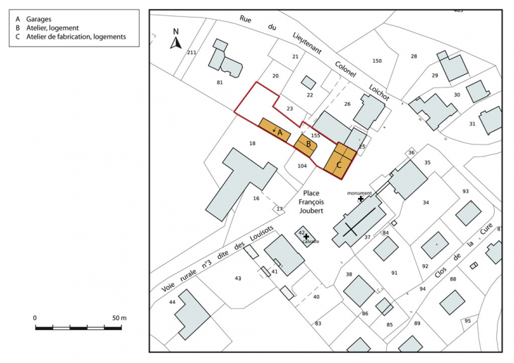 Plan-masse et de situation. Extrait du plan cadastral, 2013, section AB. © Mathias Papigny / Région Bourgogne-Franche-Comté, Inventaire du patrimoine - 2014
