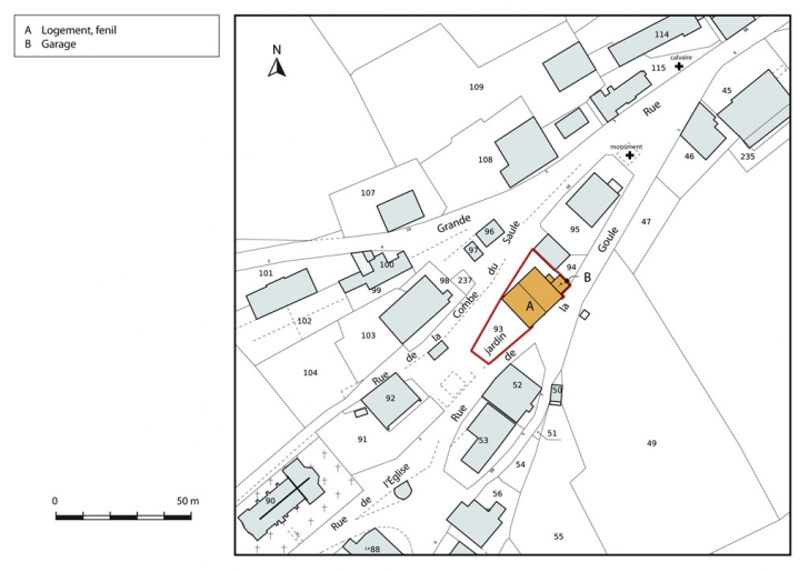 Plan-masse et de situation. Extrait du plan cadastral, 2013, section AC. © Mathias Papigny / Région Bourgogne-Franche-Comté, Inventaire du patrimoine - 2014