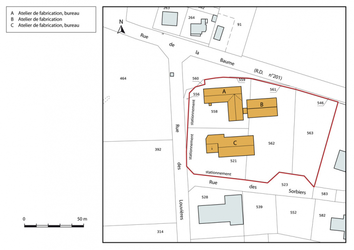 Plan-masse et de situation. Extrait du plan cadastral, 2013, section AC. © Mathias Papigny / Région Bourgogne-Franche-Comté, Inventaire du patrimoine - 2014