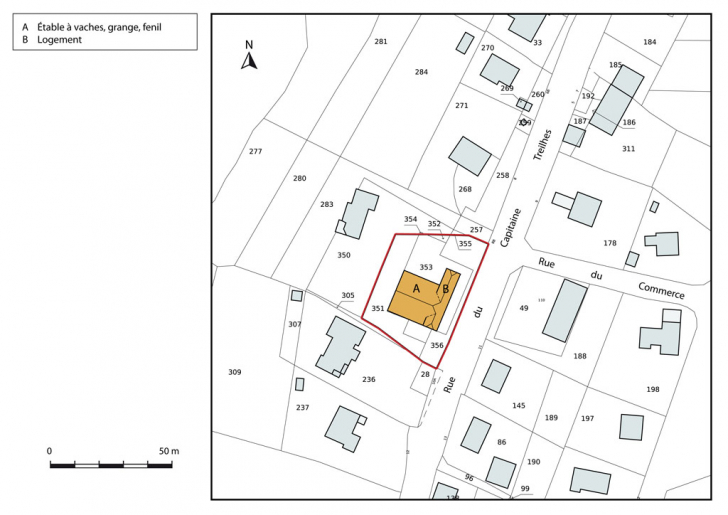 Plan-masse et de situation. Extrait du plan cadastral, 2013, section AB. © Mathias Papigny / Région Bourgogne-Franche-Comté, Inventaire du patrimoine - 2014