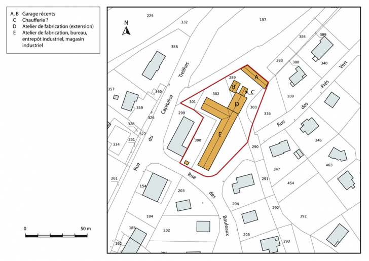 Plan-masse et de situation. Extrait du plan cadastral, 2014, section AB. © Mathias Papigny / Région Bourgogne-Franche-Comté, Inventaire du patrimoine - 2014