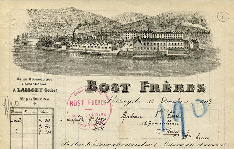 Papier à en-tête Ets Bost frères, s.d. [vers 1919]. © Jérôme Mongreville / Région Bourgogne-Franche-Comté, Inventaire du patrimoine - 2014