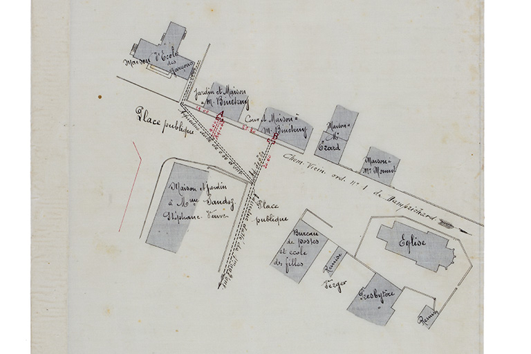 Chemin vicinal ordinaire n° 1 de Damprichard au Russey. Projet de construction d'aqueducs dans la traverse du village à Charquemont sur une longueur de [-] mètres. Plan d'ensemble, 4 octobre 1898 © Sonia Dourlot / Région Bourgogne-Franche-Comté, Inventaire du patrimoine - 2014