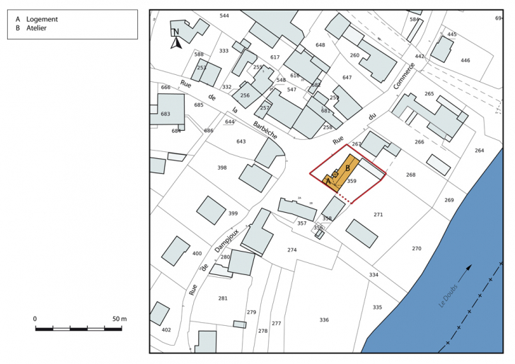 Plan-masse et de situation, section A. © Mathias Papigny / Région Bourgogne-Franche-Comté, Inventaire du patrimoine - 2014